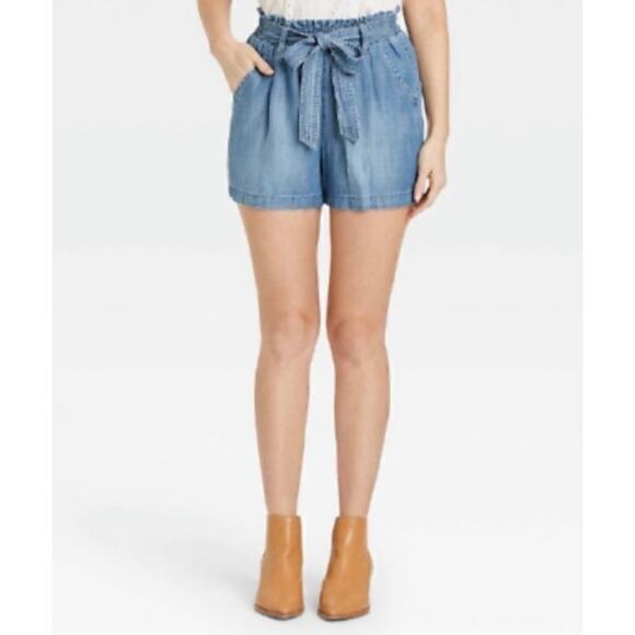 Knox Rose chambray shorts paper bag belted pull on M - Picture 1 of 8